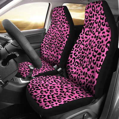 Huse scaun auto cu imprimeu leopard roz Pereche 2 huse scaune auto față Huse scaun pentru protectie scaun auto Accesoriu auto imprimeu animal