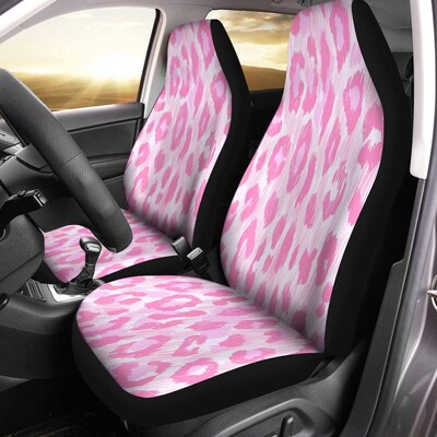 Huse scaun auto cu imprimeu leopard roz Pereche 2 huse scaune auto față Huse scaun pentru protectie scaun auto Accesoriu auto imprimeu animal