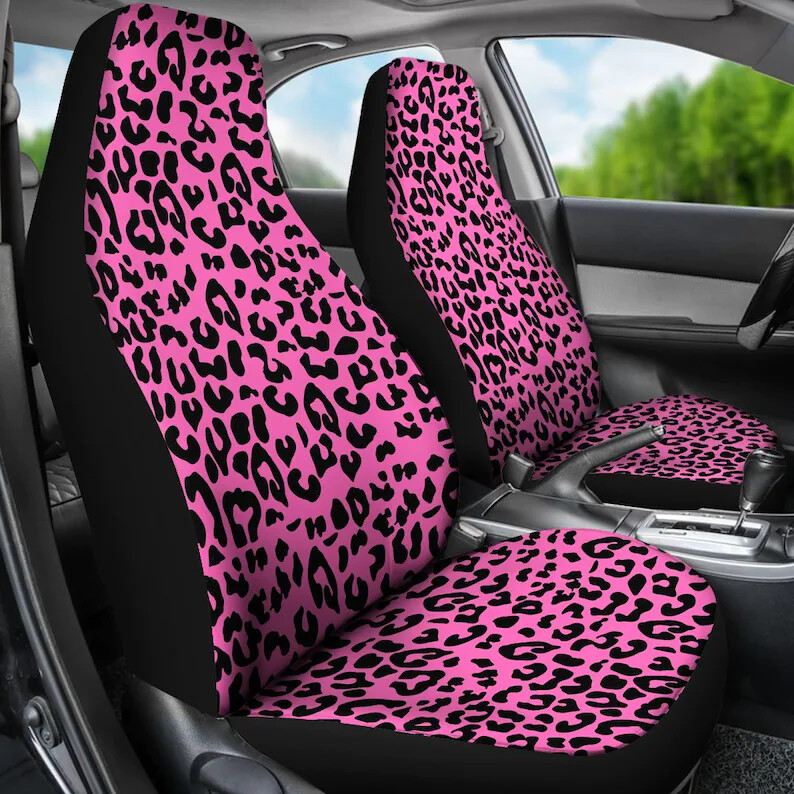 Huse scaun auto cu imprimeu leopard roz Pereche 2 huse scaune auto față Huse scaun pentru protectie scaun auto Accesoriu auto imprimeu animal
