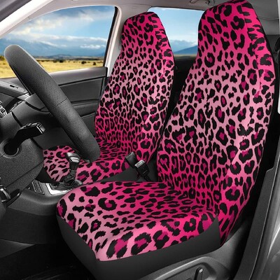 Rozā Leopard Print Auto Sēdekļu Pārvalki Komplekts 2 Gab Auto Salons Auto Piederumi Protetori Auto Paklājiņi Transportlīdzeklis