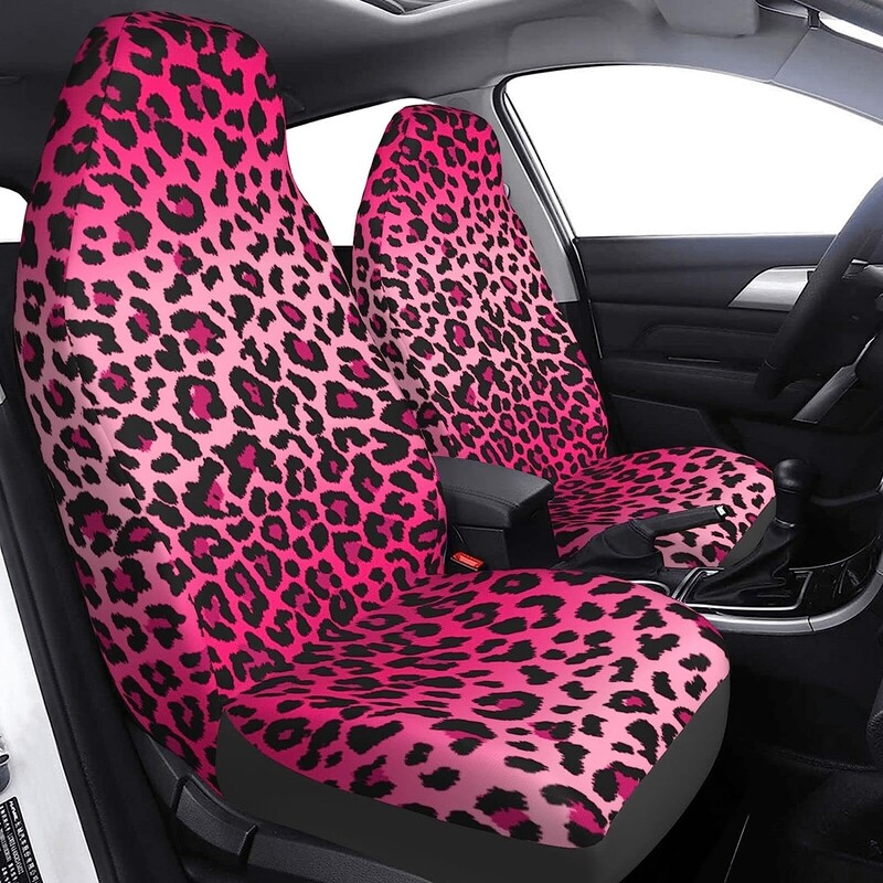 Rozā Leopard Print Auto Sēdekļu Pārvalki Komplekts 2 Gab Auto Salons Auto Piederumi Protetori Auto Paklājiņi Transportlīdzeklis