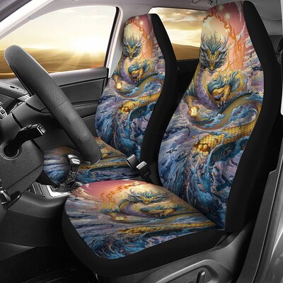 Huse pentru scaune auto Dragon Color Animal Japan Se potrivește cu majoritatea mașinilor 2 buc Accesorii universale pentru autovehicule Huse pentru scaune față
