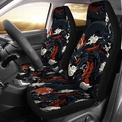 Huse pentru scaune auto Dragon Color Animal Japan Se potrivește cu majoritatea mașinilor 2 buc Accesorii universale pentru autovehicule Huse pentru scaune față