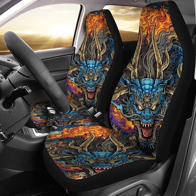 Huse pentru scaune auto Dragon Color Animal Japan Se potrivește cu majoritatea mașinilor 2 buc Accesorii universale pentru autovehicule Huse pentru scaune față