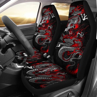 Huse pentru scaune auto Dragon Color Animal Japan Se potrivește cu majoritatea mașinilor 2 buc Accesorii universale pentru autovehicule Huse pentru scaune față