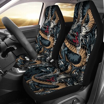 Huse pentru scaune auto Dragon Color Animal Japan Se potrivește cu majoritatea mașinilor 2 buc Accesorii universale pentru autovehicule Huse pentru scaune față