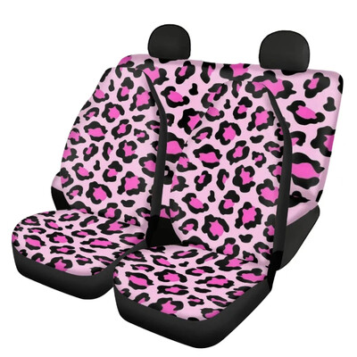 Pink Leopard Design divatos autós üléshuzat csúszásmentes, tartós elöl és hátul jármű üléshuzatokhoz szedán kiegészítők puha