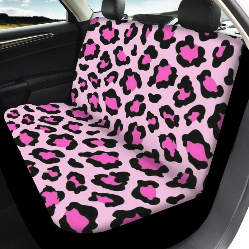 Husă pentru scaune auto cu design leopard roz, rezistentă la alunecare, durabilă, față și spate, pentru huse pentru scaune pentru vehicule Accesorii sedan moale