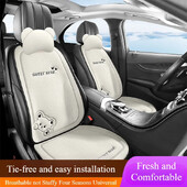 Pernă pentru scaun auto de lux, lenjerie de in, urs din desene animate, drăguț pentru femei, anti-alunecare, respirabilă, husă de pernă de protecție universală