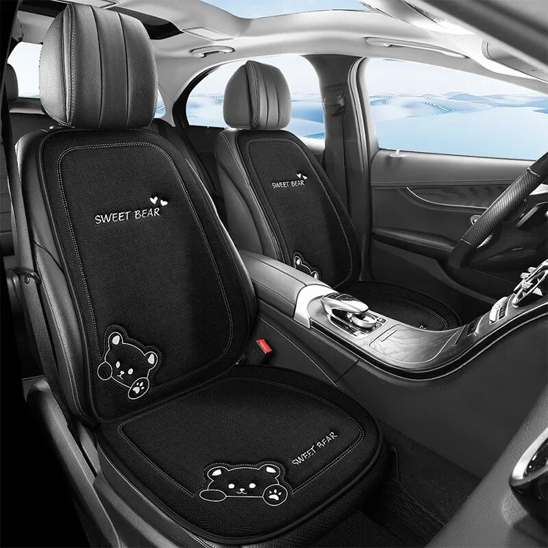 Pernă pentru scaun auto de lux, lenjerie de in, urs din desene animate, drăguț pentru femei, anti-alunecare, respirabilă, husă de pernă de protecție universală