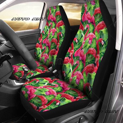 Set de huse pentru scaune auto cu model de flori hawaiene de hibiscus alb, negru cu alb