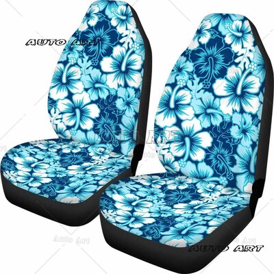 Set de huse pentru scaune auto cu model de flori hawaiene de hibiscus alb, negru cu alb