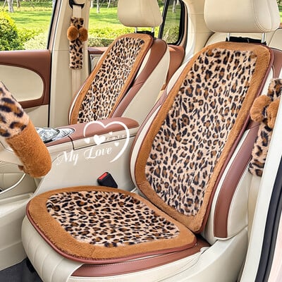 Fluffy Leopard jastuk za autosjedalicu Mekana pahuljasta zaštita Topla neklizajuća navlaka za sjedalo odgovara većini automobila