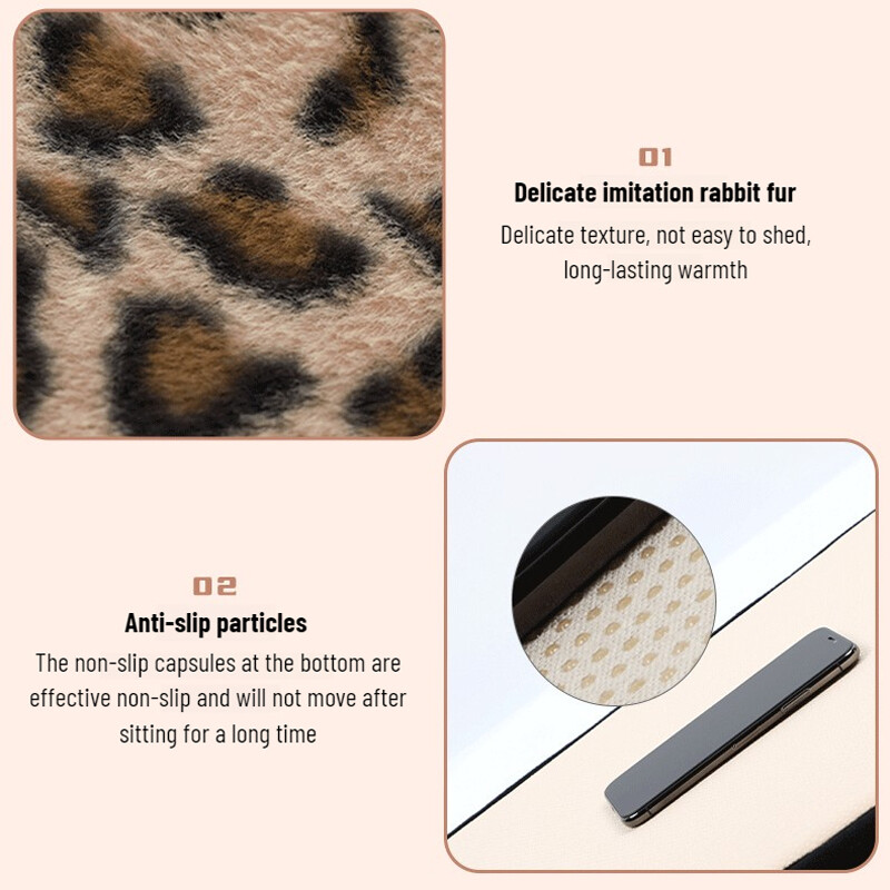 Pernă pentru scaun de mașină cu leopard pufos Protector moale și pufos Husă caldă antiderapante se potrivește cu majoritatea mașinilor