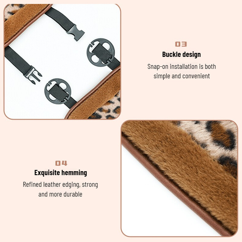 Pernă pentru scaun de mașină cu leopard pufos Protector moale și pufos Husă caldă antiderapante se potrivește cu majoritatea mașinilor