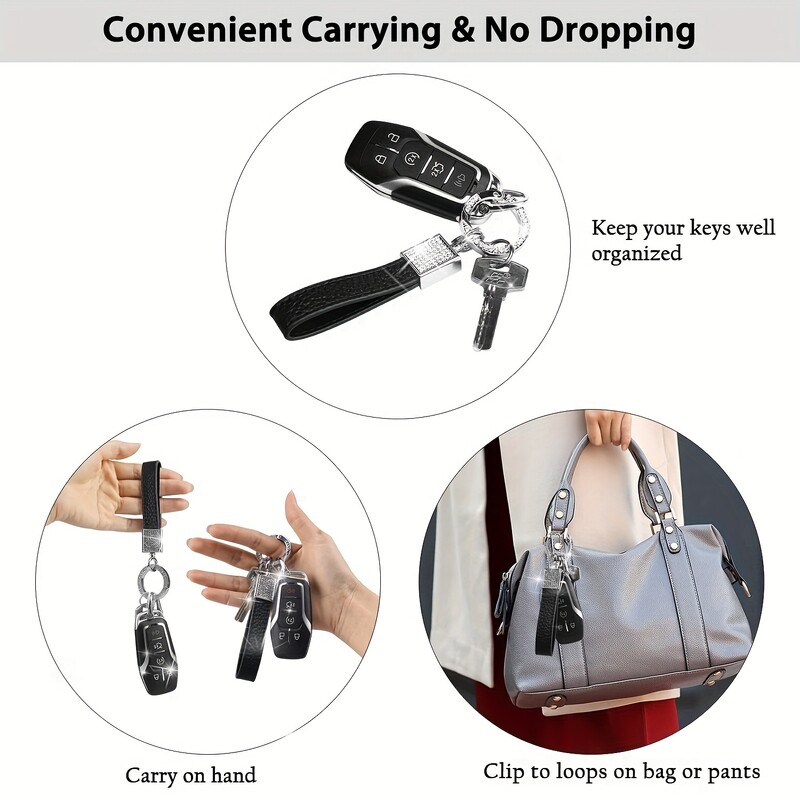 Breloc la modă cu strasuri, cu breloc din piele și breloc cu arc pentru chei de mașină, accesorii