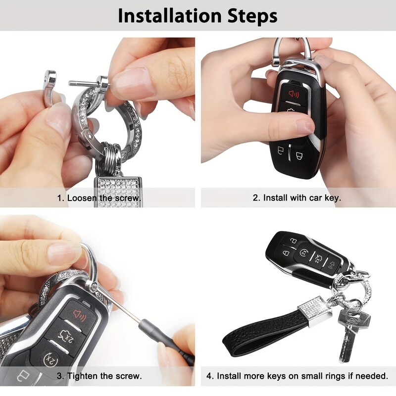 Breloc la modă cu strasuri, cu breloc din piele și breloc cu arc pentru chei de mașină, accesorii