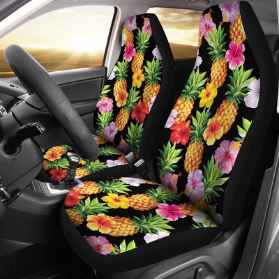 Huse pentru scaune auto cu flori de culoare albă și culoarea albă de hibiscus, set de 2 hawaieni, pachet de 2 huse de protecție universale pentru scaunul din față