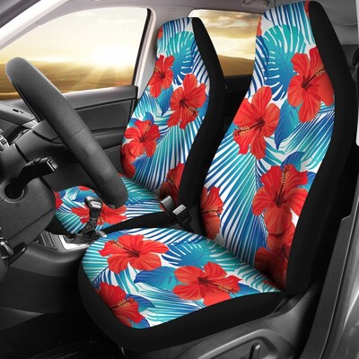 Huse pentru scaune auto cu flori de culoare albă și culoarea albă de hibiscus, set de 2 hawaieni, pachet de 2 huse de protecție universale pentru scaunul din față