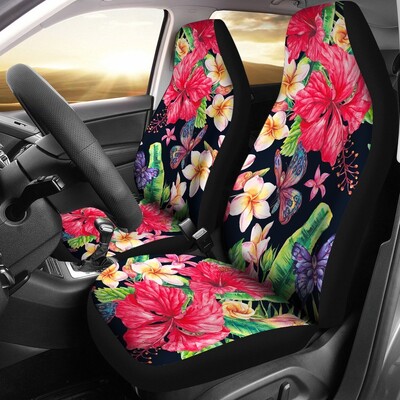 Huse pentru scaune auto cu flori de culoare albă și culoarea albă de hibiscus, set de 2 hawaieni, pachet de 2 huse de protecție universale pentru scaunul din față