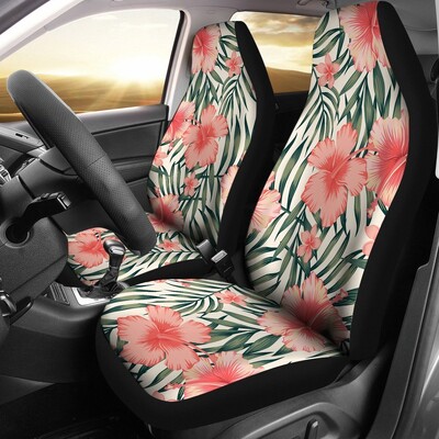 Huse pentru scaune auto cu flori de culoare albă și culoarea albă de hibiscus, set de 2 hawaieni, pachet de 2 huse de protecție universale pentru scaunul din față