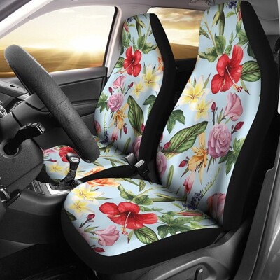 Huse pentru scaune auto cu flori de culoare albă și culoarea albă de hibiscus, set de 2 hawaieni, pachet de 2 huse de protecție universale pentru scaunul din față