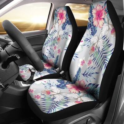Huse pentru scaune auto cu flori de culoare albă și culoarea albă de hibiscus, set de 2 hawaieni, pachet de 2 huse de protecție universale pentru scaunul din față