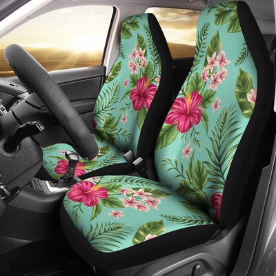 Huse pentru scaune auto cu flori de culoare albă și culoarea albă de hibiscus, set de 2 hawaieni, pachet de 2 huse de protecție universale pentru scaunul din față