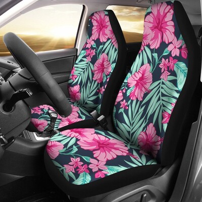 Huse pentru scaune auto cu flori de culoare albă și culoarea albă de hibiscus, set de 2 hawaieni, pachet de 2 huse de protecție universale pentru scaunul din față