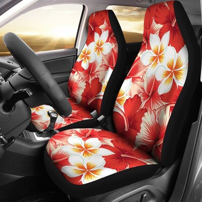 Huse pentru scaune auto cu flori de culoare albă și culoarea albă de hibiscus, set de 2 hawaieni, pachet de 2 huse de protecție universale pentru scaunul din față