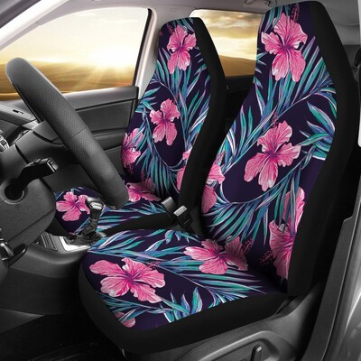 Huse pentru scaune auto cu flori de culoare albă și culoarea albă de hibiscus, set de 2 hawaieni, pachet de 2 huse de protecție universale pentru scaunul din față