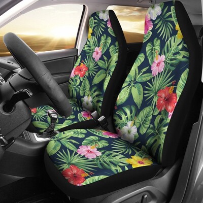 Huse pentru scaune auto cu flori de culoare albă și culoarea albă de hibiscus, set de 2 hawaieni, pachet de 2 huse de protecție universale pentru scaunul din față