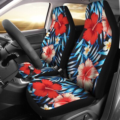 Huse pentru scaune auto cu flori de culoare albă și culoarea albă de hibiscus, set de 2 hawaieni, pachet de 2 huse de protecție universale pentru scaunul din față