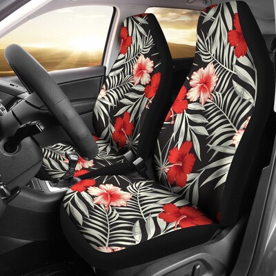 Huse pentru scaune auto cu flori de culoare albă și culoarea albă de hibiscus, set de 2 hawaieni, pachet de 2 huse de protecție universale pentru scaunul din față