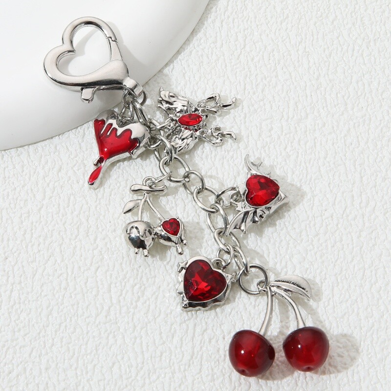 Pretty Cherry Heart Butterfly Email Breloc Y2k Neo-Gotic Plant Love Breloc pentru femei Fete Cadou bun Bijuterii lucrate manual