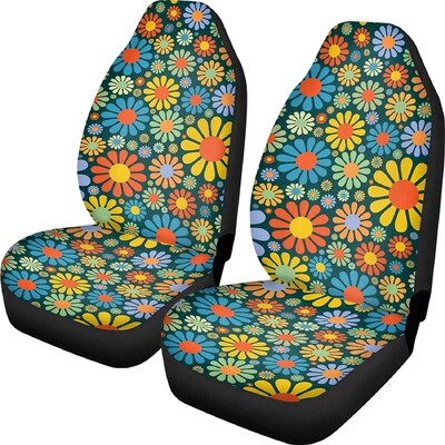 Hippie Flower autóüléshuzatok Daisy első autós üléshuzatok szett 2 db Protector autószőnyeg Univerzálisan illeszkedik a legtöbb autós teherautóhoz
