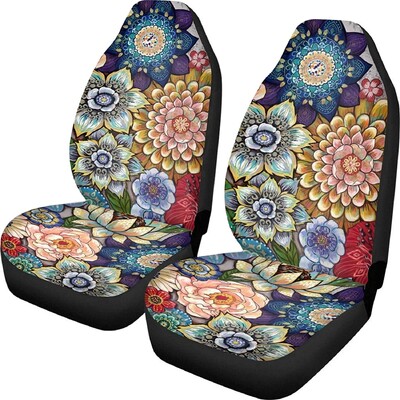 Huse pentru scaune auto Hippie Flower Huse pentru scaune pentru mașină față Daisy Set de 2 Covoraș de protecție pentru mașină Se potrivește universal pentru majoritatea camioanelor auto