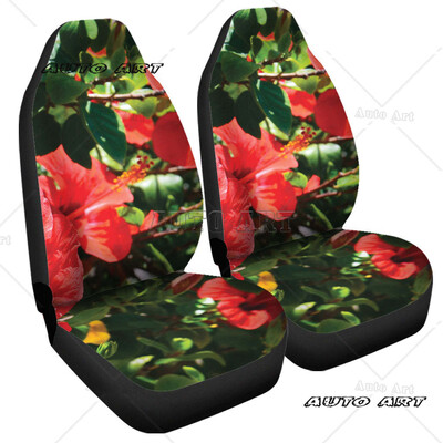 Huse pentru scaune auto cu flori de hibiscus, roz fierbinte, model polinezian cu flori hawaiene, 2 huse de protecție universale pentru scaunul din față