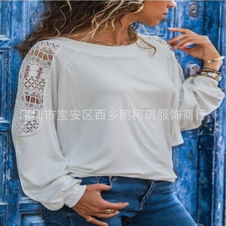 Dorință transfrontalieră de vânzare fierbinte tricou pentru femei toamnă dantelă lejeră tricou gros cu mânecă lungă 