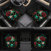 Covor auto universal cu imprimare cu craniu și trandafiri Covor auto antiderapant, durabil, în patru anotimpuri Covor de podea ușor de curățat și rezistent la uzură