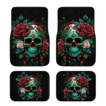 Πατάκι δαπέδου αυτοκινήτου Universal Skull Rose Print Αντιολισθητικό Μοκέτα αυτοκινήτου Four Seasons Easy Clean και ανθεκτικό στη φθορά