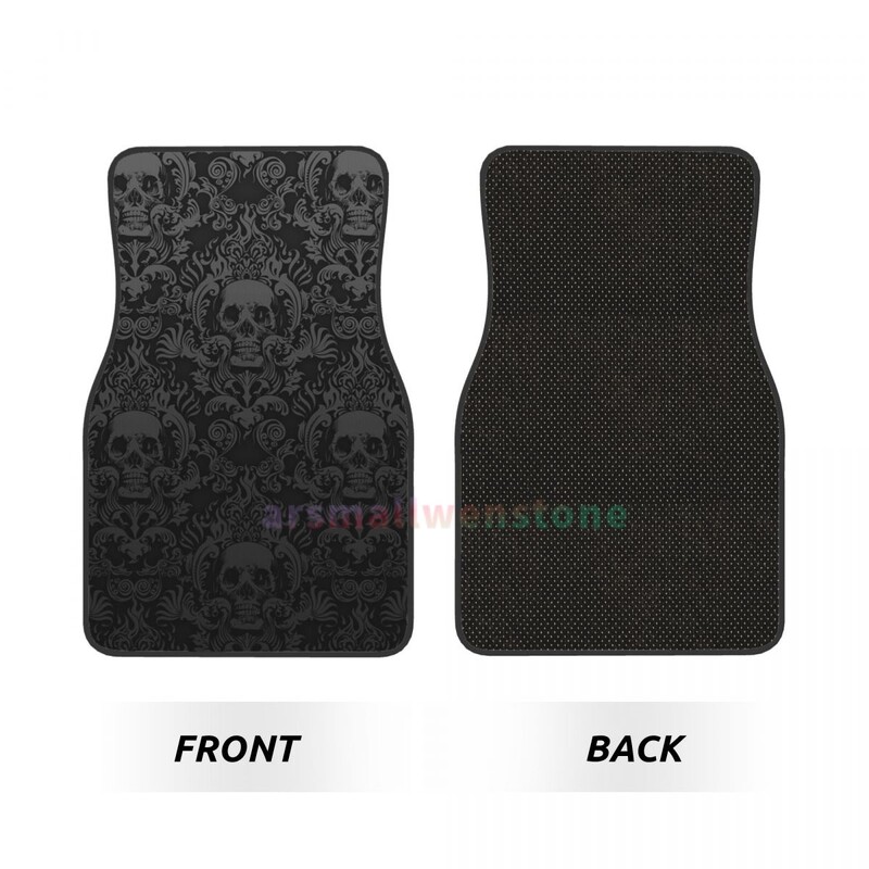 Gothic Black Skull Car grīdas paklājs Lieljaudas priekšējie aizmugurējie gumijas grīdas paklāji Paklāja grīdas aizsardzība ir piemērota lielākajai daļai transportlīdzekļu