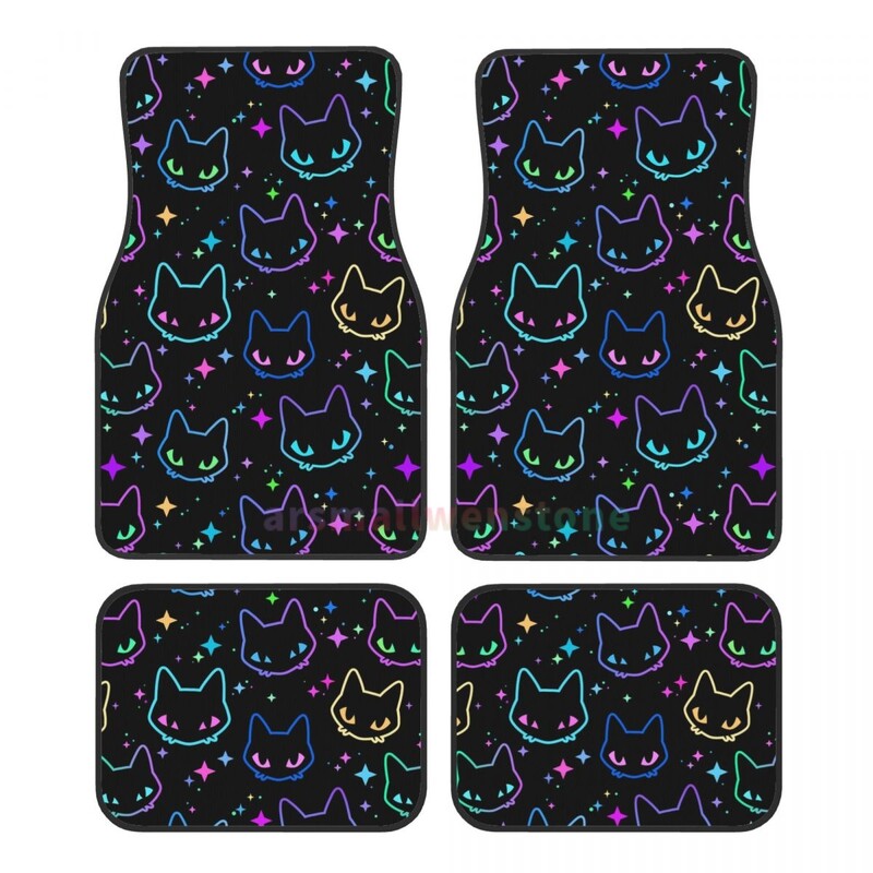 Capete de pisică colorate Covorașe de mașină din catifea de cristal Set de patru covorașe de mașină anti-fouling Covor Covoare de podea de mașină anti-alunecare 4 buc.