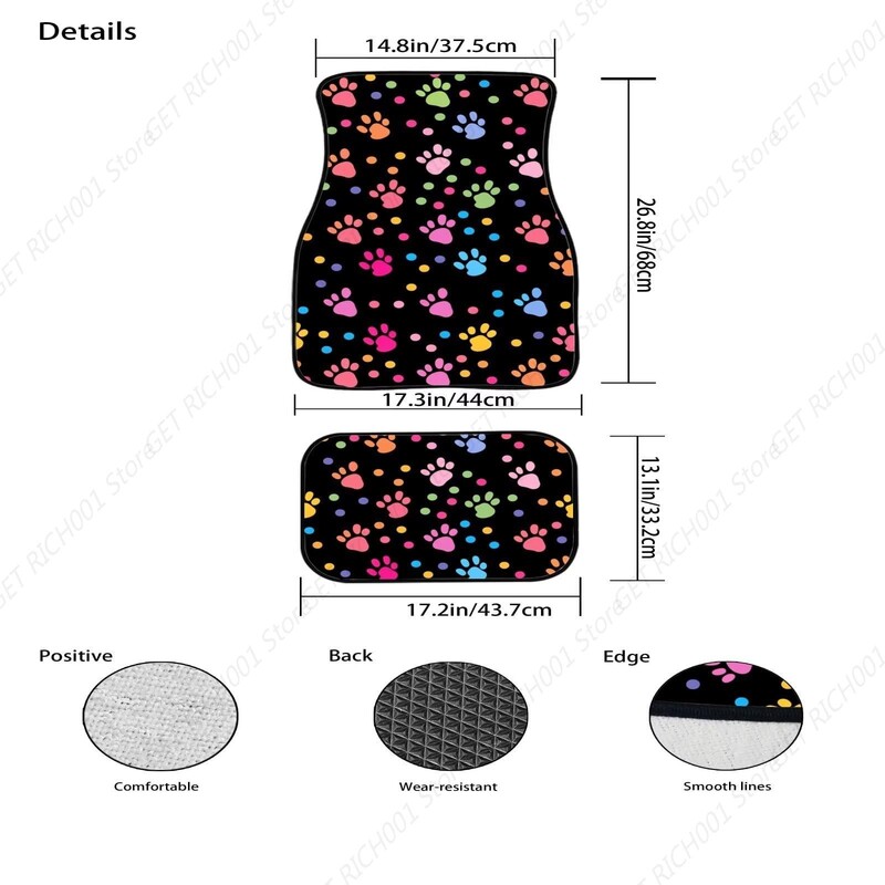 Covorașe pentru mașină cu labe de câine Set complet de 4 covorașe față spate Covorașe durabile pentru podea Covor din cauciuc Huse pentru scaune cu găleată Protector pentru SUV