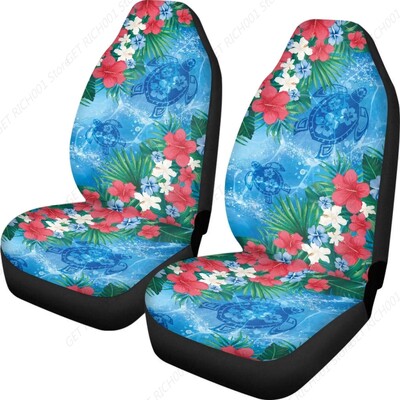 Hawaiian Print Auto sēdekļu pārvalki Hibiscus ziedu jūras bruņurupuča raksta sēdekļa aizsargs automašīnas priekšējam sēdeklim, universālie sēdekļu pārvalki 2 gab.