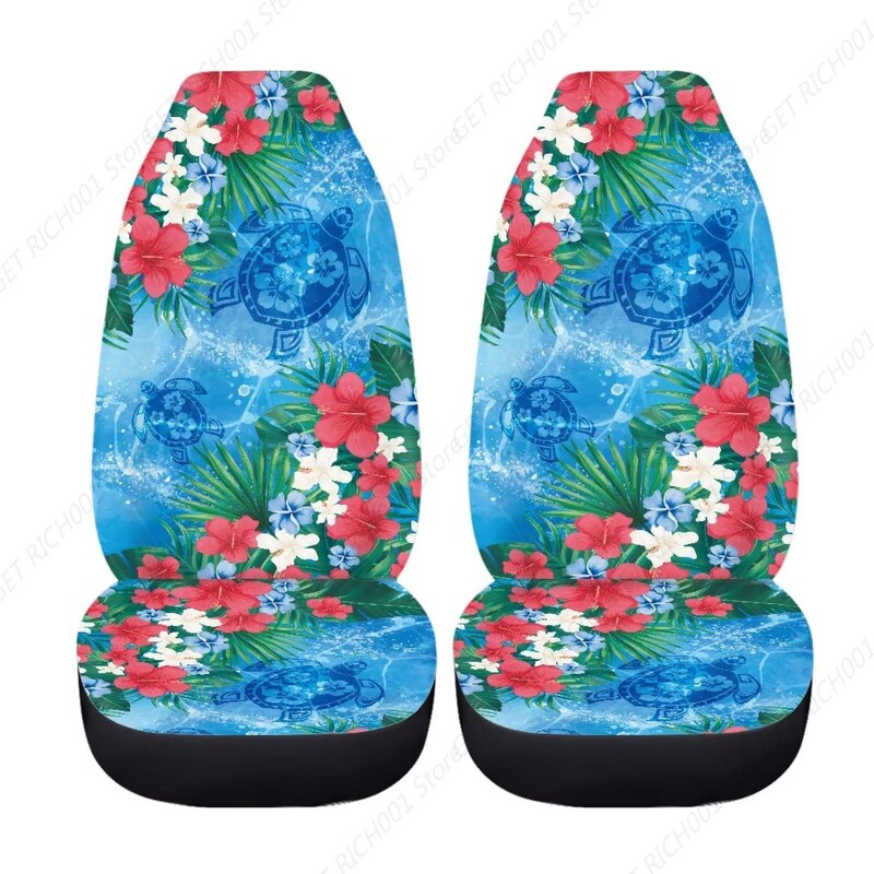 Hawaiian Print Auto sēdekļu pārvalki Hibiscus ziedu jūras bruņurupuča raksta sēdekļa aizsargs automašīnas priekšējam sēdeklim, universālie sēdekļu pārvalki 2 gab.
