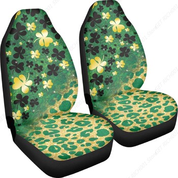 Green Leaf Leopard Print Καλύμματα καθισμάτων αυτοκινήτου για γυναίκες, St. Προστατευτικό μπροστινών καθισμάτων αυτοκινήτου γενικής χρήσης με θέμα Patrick\'s Day