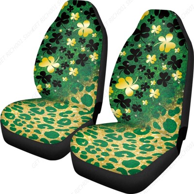 Ženske navlake za autosjedalice s leopard printom Green Leaf, St. Patrick`s Day Theme Univerzalna zaštita za prednja sjedala automobila