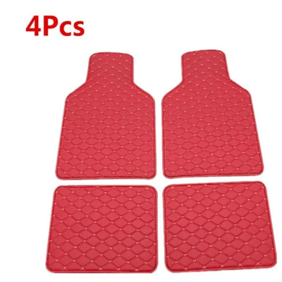 Covorașe din piele PU pentru podea auto Mochetă față spate căptușeală protector roșu impermeabil 1SET