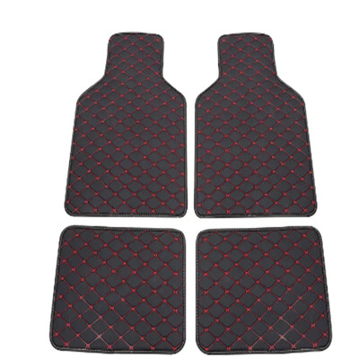 Covorașe din piele PU pentru podea auto Mochetă față spate căptușeală protector roșu impermeabil 1SET